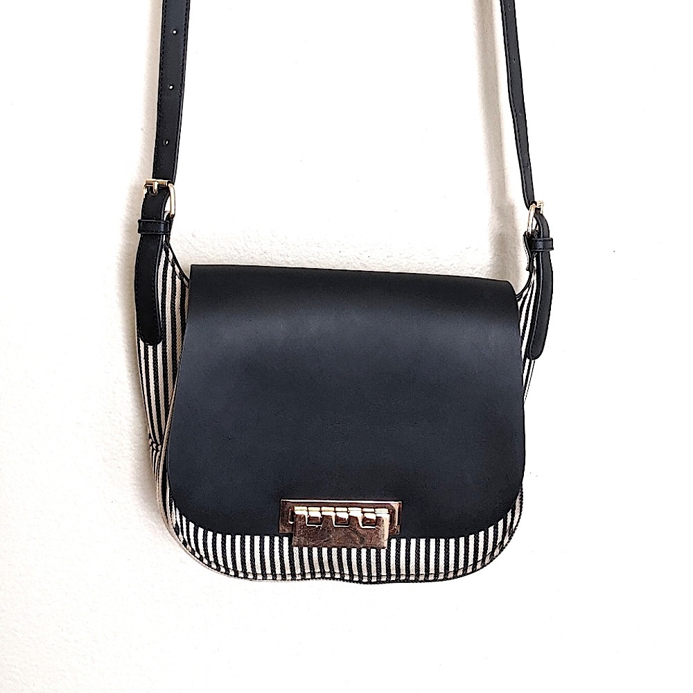 Zac Posen Eartha Iconic Saddle Bag Navy Striped Crossbody